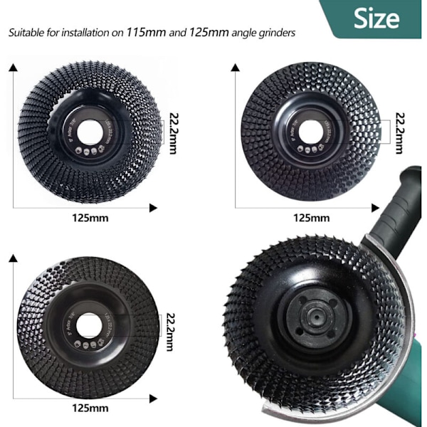 Træslibeskive 125mm 3 stk. til formning, slibning, skæring af vinkelsliberhjul