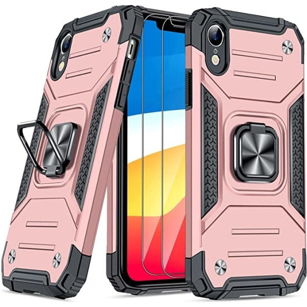 Ultratunt mjukt stötdämpande skydd för iPhone XR, robust skydd och ringstöd (Rosa)
