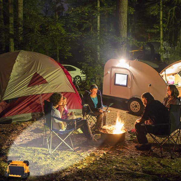 Oppladningsbar LED-strålkastare 60W Byggarbetsarbetslampa med solenergi 4-läges lykta Bärbar utendørsspotlight for camping, gjør-det-själv (stor)