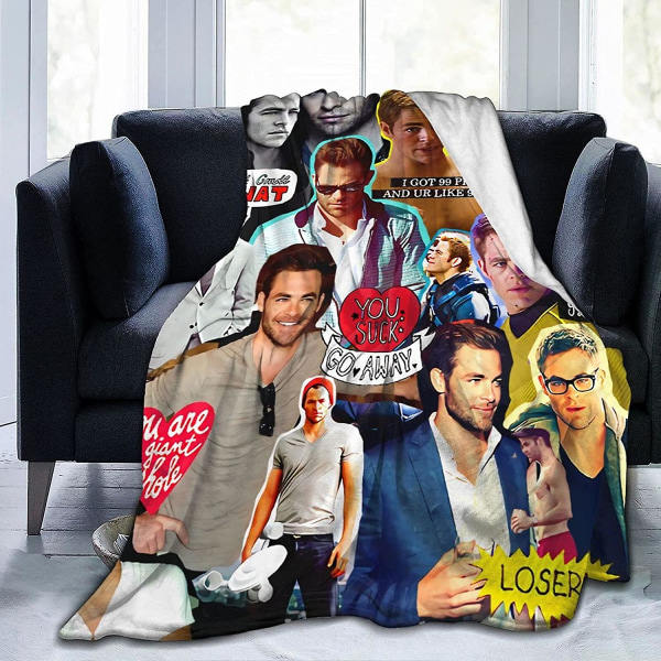 Chris Pine Blød og behagelig varm fleece tæppe til sofa, kontorsseng, sovesofa, hyggelig fluffy plys sengtæpper, strandtæpper-e282 50x40in 125x100cm