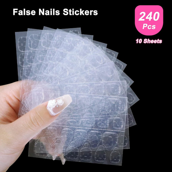 240 st Nagelklistermärken, 10 ark lösa naglar Dubbelsidig klistermärke