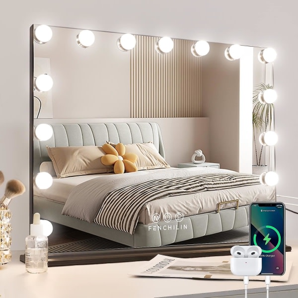 LED-sminklampor med USB, 10 glödlampor, 3 ljuslägen, kompatibla med bordsmonterad spegel, badrum -HG