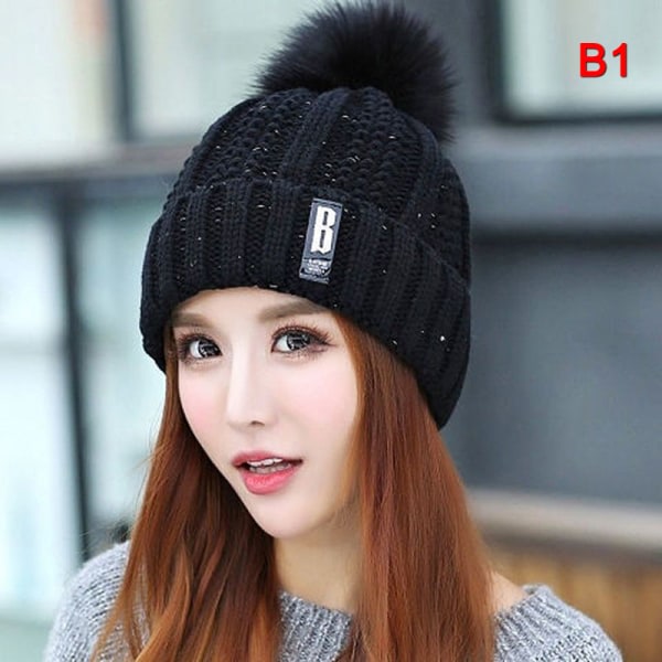 Vinterstickad halsduksmössa Set Tjock Varm Skullies Beanies Mössor F B1 one size B1 one size
