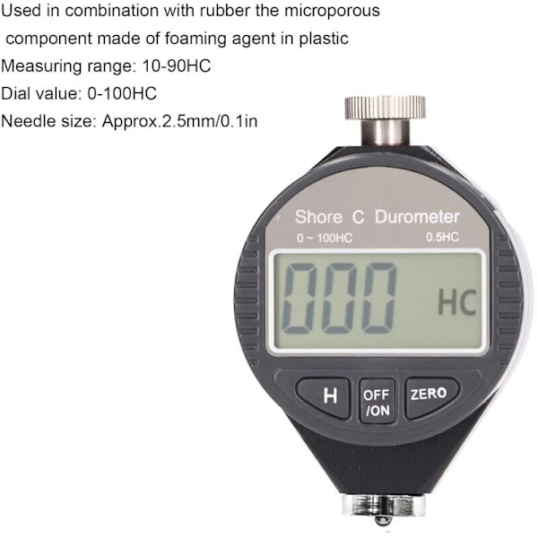 Bärbar Digital Hårdhetsprovare, 0-100 Shore Typ A/C/D Durometer med LCD-Display för Gummi, Däck, Plast, Termoplast, Golv (C)