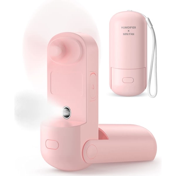 1 STCK Fickfläkt, Portabel Mini Handheld Fan Mist Fan, USB Uppladdningsbar personlig hopfällbar och tyst (rosa)