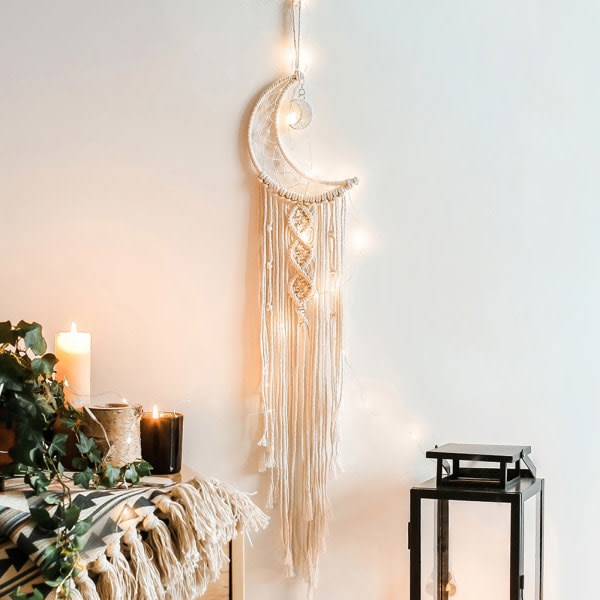 Bohemisk Chic Makramé Väggbonad Tapet Måne Stjärna Uggla Drömfångare Väggdekor Boho Vävd Tapet null - 2