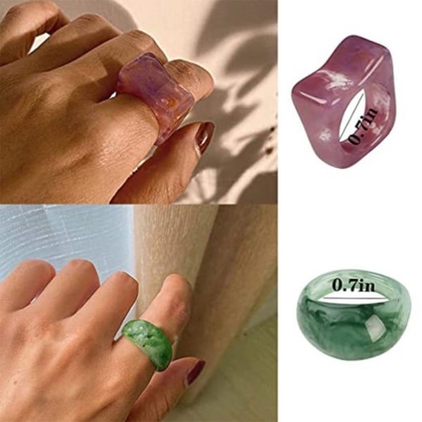 Hjärtformade Akrylringar Söta Trendiga Ringar Färgglada med Strass Smycken Harts Gem Stapelbara Chunky Ringar för Kvinnor Gi null - 10-10
