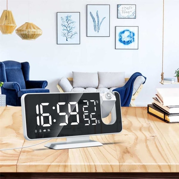 Mrosaa LED-digital väckarklocka med projektion Elektroniskt skrivbord C VIT