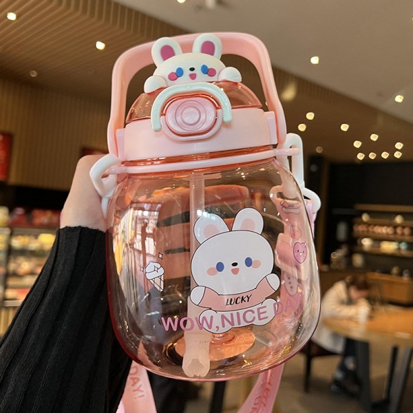 1,3L Bärbar Kawaii Björnmugg med sugrör Kaffe