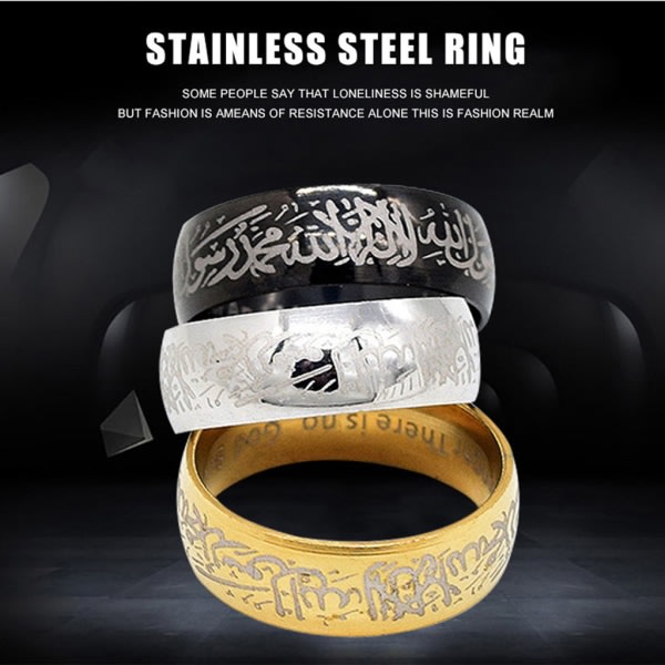 Islamisk arabisk gud ring muslimsk religiös knogring för titan stål finger silver - 8