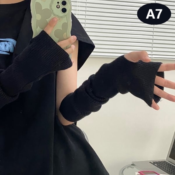 Lange Fingerløse Handsker Dame Casual Vante Vinter Arm Varmer Kn A7