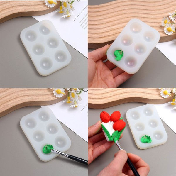 Färgpalett Form Konstnär Färgpalett Form 6-Gird Rund Form DIY-färgbricka Mould för barn