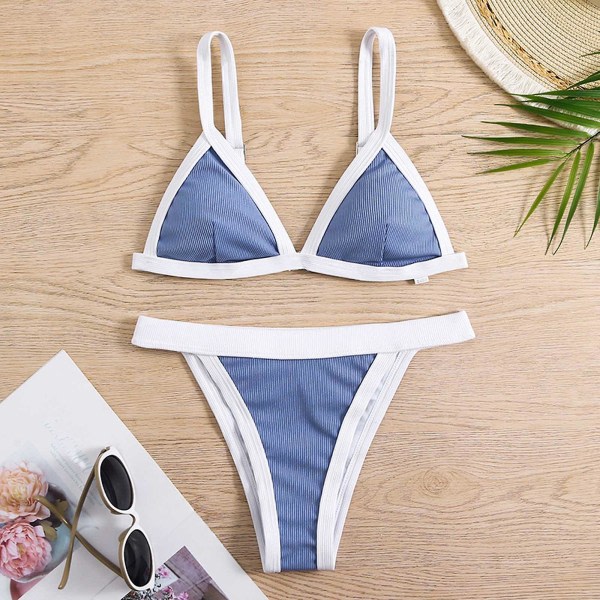 Baddräkt Kvinnor Baddräkter Mode Kvinnor Solid Camis Tvådelad Baddräkt Set Bikinis Strandkläder Baddräkt Kvinnor Baddräkter Blå L