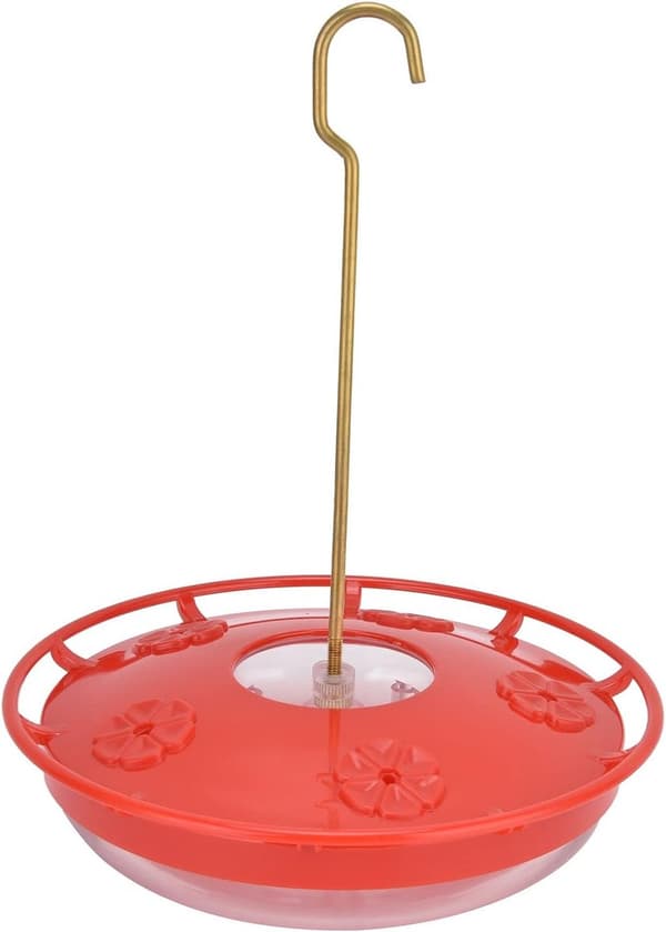 Hængende foderbræt til fugle med gennemsigtig frøbakke, holdbart plast-foderbræt til vilde fugle til have, terrasse og altan, rød 20 cm