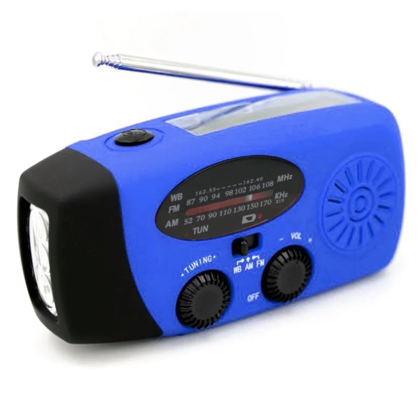 FM AM WB NOAA Værradio Multifunksjonell Sol Håndsveiv Radio 2000mAh USB Lading Nød LED Lommelykt Power Bank Blue