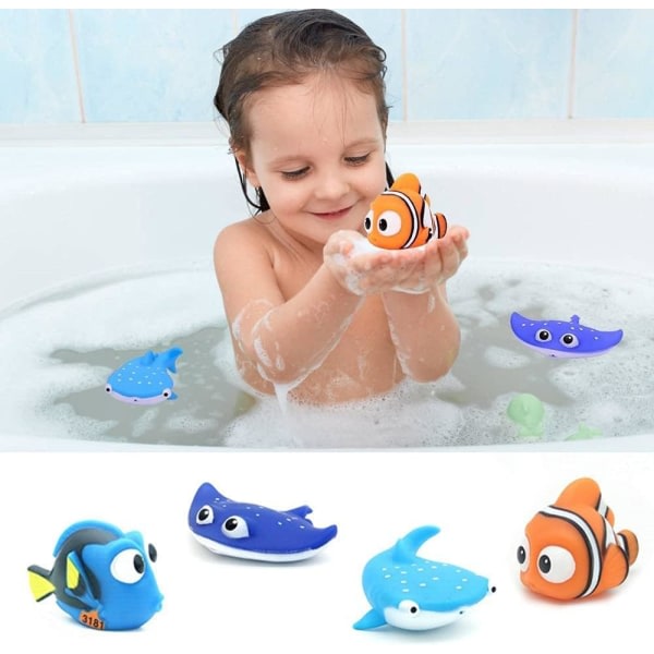 Kid Shower Toy Baby Bath Squirt Toys, Shark Badkar vattenleksaker, 4st