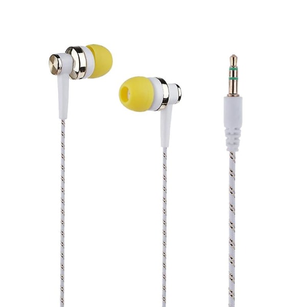 Snygg flätad linje stereomusik hörlurar för in-ear-headset utan mikrofonhörlurar Vit White