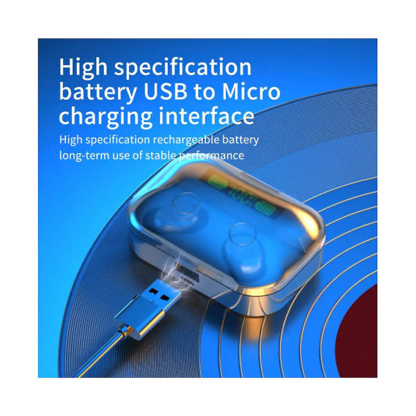 Bluetooth trådlösa hörlurar Stereo LED-display In-ear Touch Control Öronsnäcka Svart
