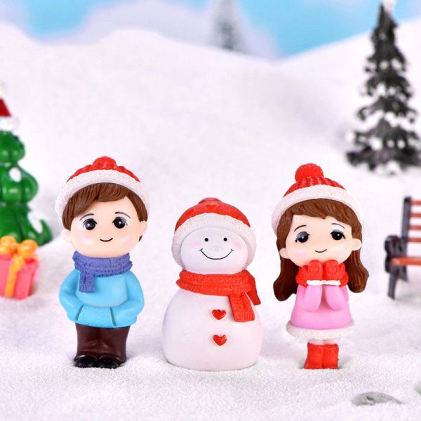 Vinterpar DIY Mini Miniatyrfigur Snögubbe Mikro Landskap Multicolor Par B Multicolor Couple B