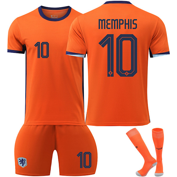 Euro 2024 Nederländerna Hemma Fotbollskit för Barn, Memphis Nr. 10 Tröja 22
