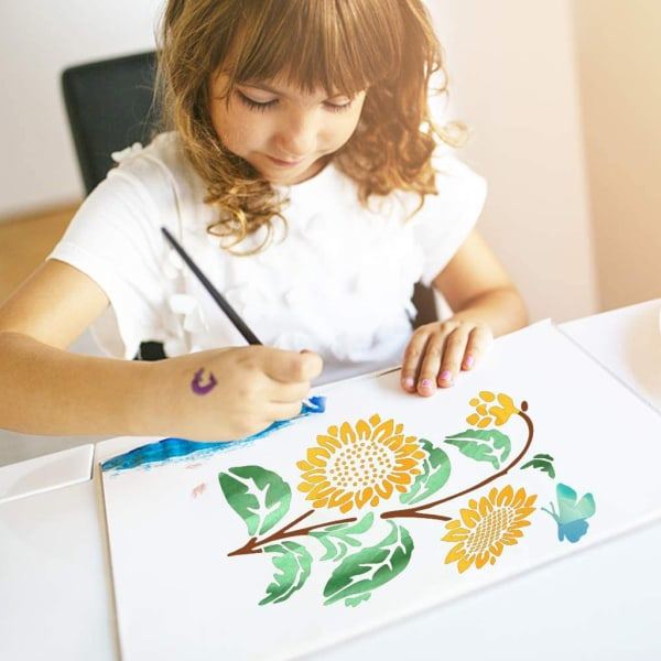 Solsikke Bie for Butterfly Stencils Mal for Vår Tema Maling Stencils Blad Tegning Mal Gjenbrukbar Maling Ste