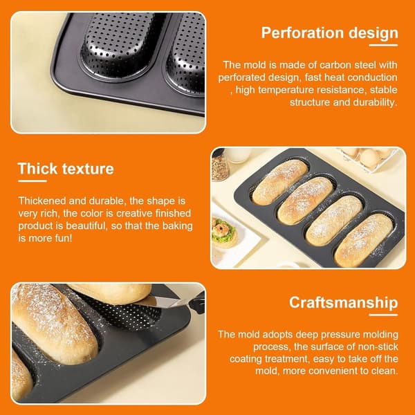 Baguetteform - Bageplade til 4 baguetter - Sort - 34,7 x 21,5 x 3 cm