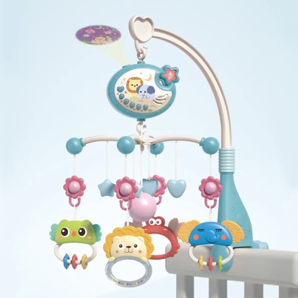Söt spjälsäng rörlig musiklampa stjärnprojektion hängande roterande leksak spjälsäng leksak med fjärrkontroll spjälsäng dekoration för babyflickor