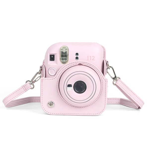Resväska i PU-läder för Instax Mini 12, mjuk axelväska för Fujifilm-filmkamera + axelrem, jasminvit