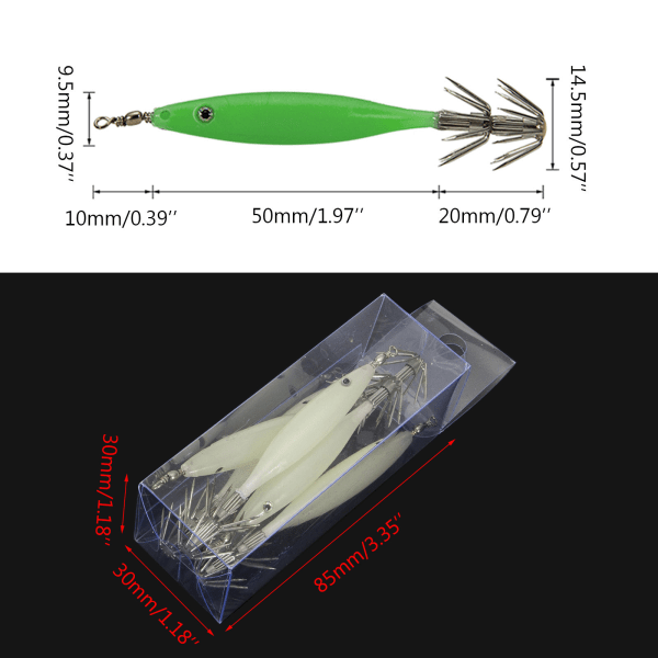 5 st hårt fiskedrag 8 cm 2 färg bläckfisk hög kolstål krok bläckfisk vev konstgjorda jiggar bläckfisk räkor bete Luminous Green