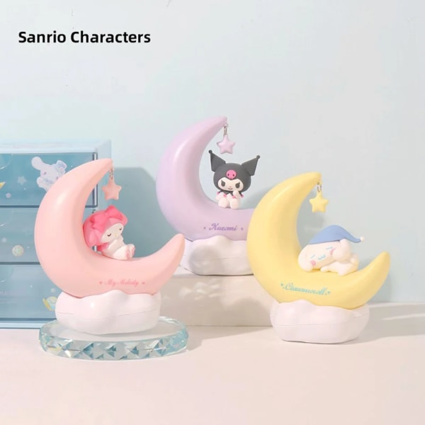 Sanrio Moon LED-lampa Anime Kuromi Cinnamonroll Kawaii Tillbehör Ornament Skönhet Sovrum Nattlampor Sänglampa Dekoration Cinnamoroll