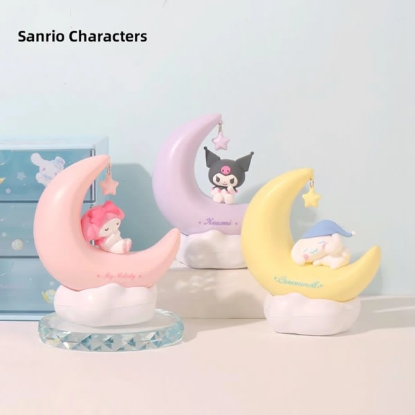Sanrio Moon LED-ljus Anime Kuromi Cinnamonroll Kawaii Tillbehör Ornament Skönhet Sovrum Nattlampor Sänglampa Dekoration Cinnamoroll