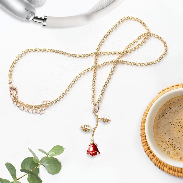 18k guld- och silverhalsband för kvinnor, personligt långt halsband för kvinnor, guldhalsband med ros-hänge, blommiga smycken