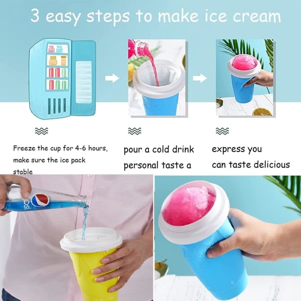 Slushy Maker, Quick Frozen Smoothies Cup Kylkopp Dubbellagers Squeeze Cup Hemlagad Milkshake Glassmaskin för barn och familj