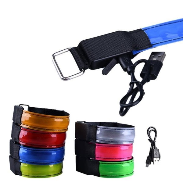 Laddningsbar Reflex - LED Armband / Reflexband som Lyser [HK] 2-pack Blå