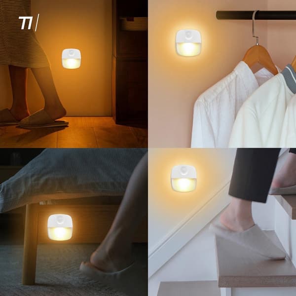 LED Nattlampor 3-pack, Rörelsesensor Batteridriven, Varmvit Inomhusbelysning För Sovrum, Hall, Trappor Och Garderob, Vit