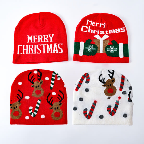 Creative Warm Woolen Hat Christmas Elk Warm Color Stickad Cap C A2