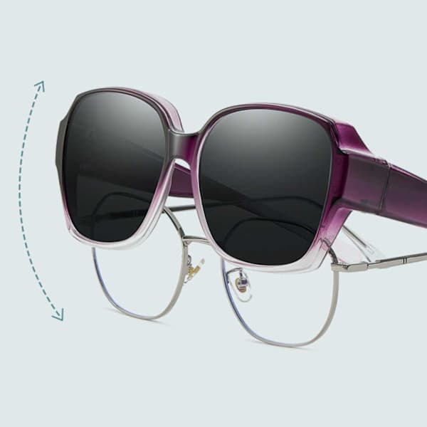 Polariserte solbriller over briller lilla