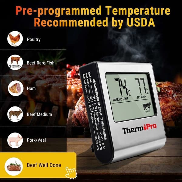 Digital Kötttermometer med LCD-display, Timer och Rostfri Sond - Kompatibel med Rök, Ugn, BBQ Grill