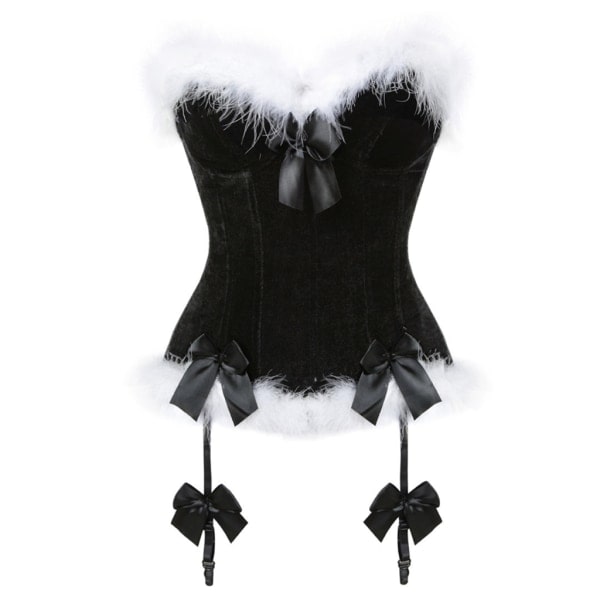 Dam Jul Sexig Sammet Bustier fjädrar Bowknot Korsett Camisole Crop Tops Black M