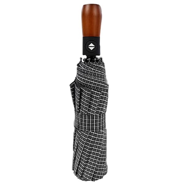 Practical Automatic Checkered Umbrella Dark Grey Light Wood