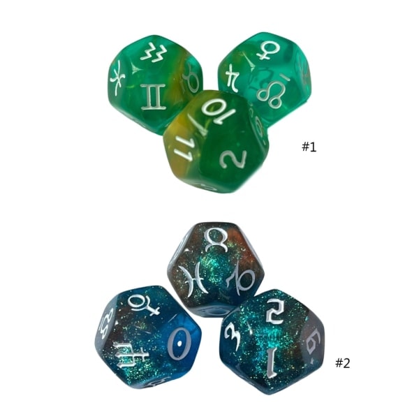 3x/ Sarja 12-sivuinen astrologinen noppa - akryyli-konstellaatio-nopat - moniväriset - akryylinopat - konstellaatioennustukseen 2