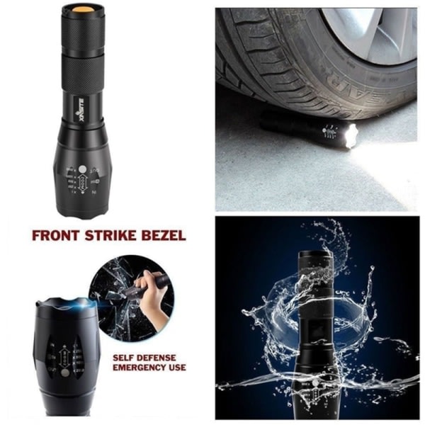 T6 Taktisk Militær LED Lommelygte 980000LM Zoombar 5-Mode Wi Sort