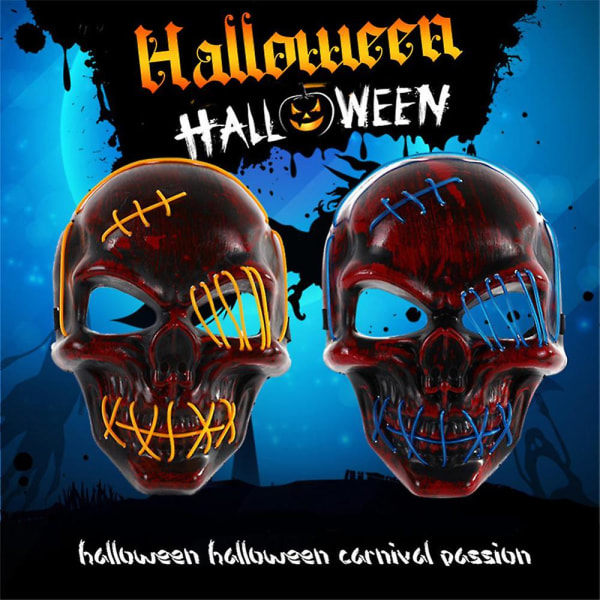 Led-mask, festmask, maskeradmask, neonmask, ljus, lyser i mörkret, skräckmask, glödande mask, mask med blandad färg, gul