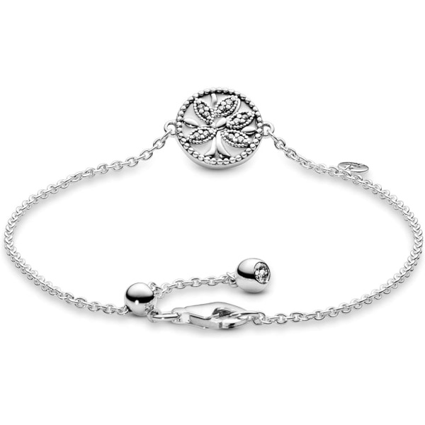 Sterling silver glittrande släktträd för damer Cubic Zirconia Slider Armband för berlocker
