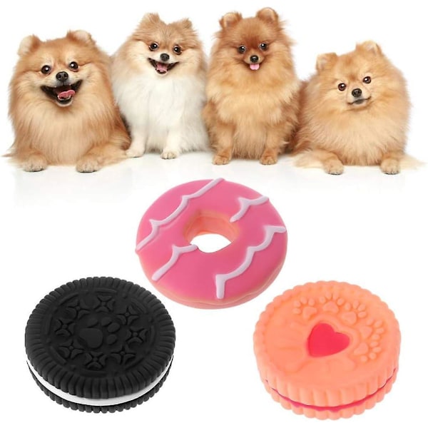 Oreo-formad interaktiv tuggleksak för hund med ljud, hållbart gummi för tandrengöring, lätt att rengöra
