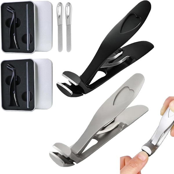 Negleklippere til tykke tånegle, ergonomisk vinklet hoved Senior tånegleklipper, Shirem negleklipper Black+Silver each 1set