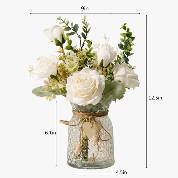 Konstgjorda blommor i vas, sidanros konstgjorda blommor i vas, konstgjorda blomsterarrangemang i vas för hemmakontoret