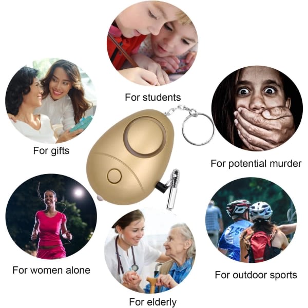 Säkerhet hörbart personligt larm, 2-pack personligt sikkerhedslarm nyckelring med LED-lys, nödsikkerhedslarm for kvinder, män, barn, ældre (R