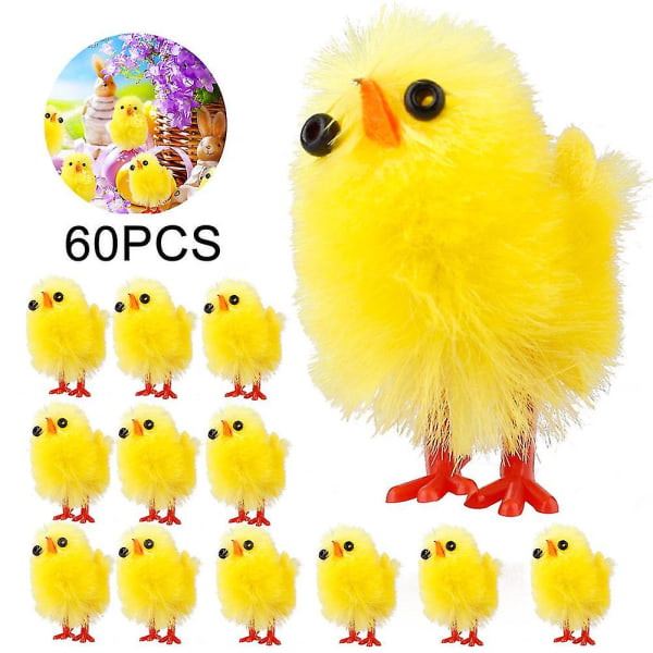 60 st Påsk Wind Up Chick Toys 1.1'' Mini Easter Chicks Simulering Plysch tyg Kyckling Påsk Chick För påsk Motorhuv Bordstårta dekoration