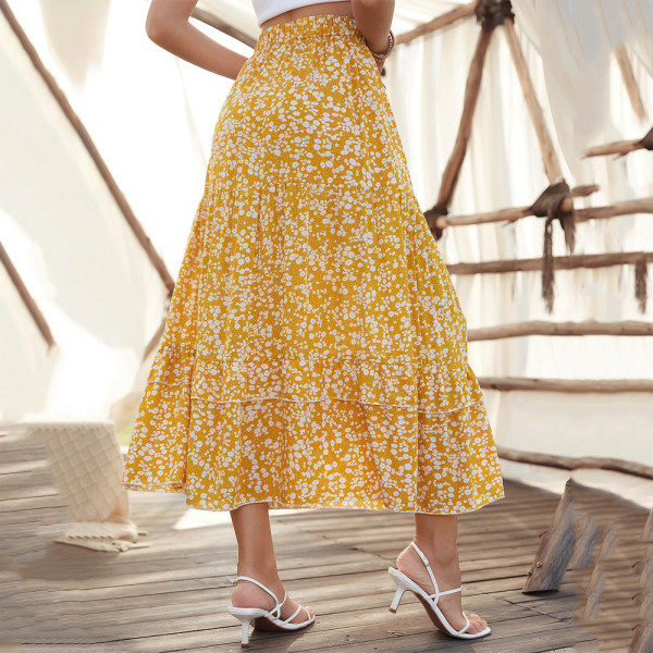 Dame Skjørt med Print, Asymmetrisk Kant, Boho A-Linje, Lang M CDQ